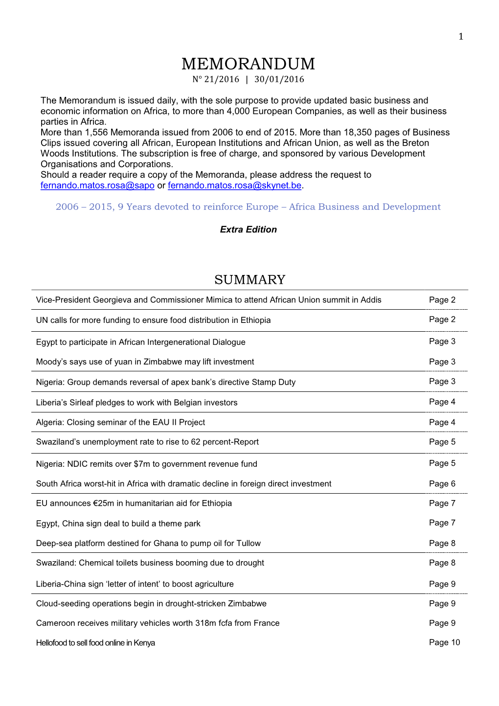 Memorandum N° 21/2016 | 30/01/2016