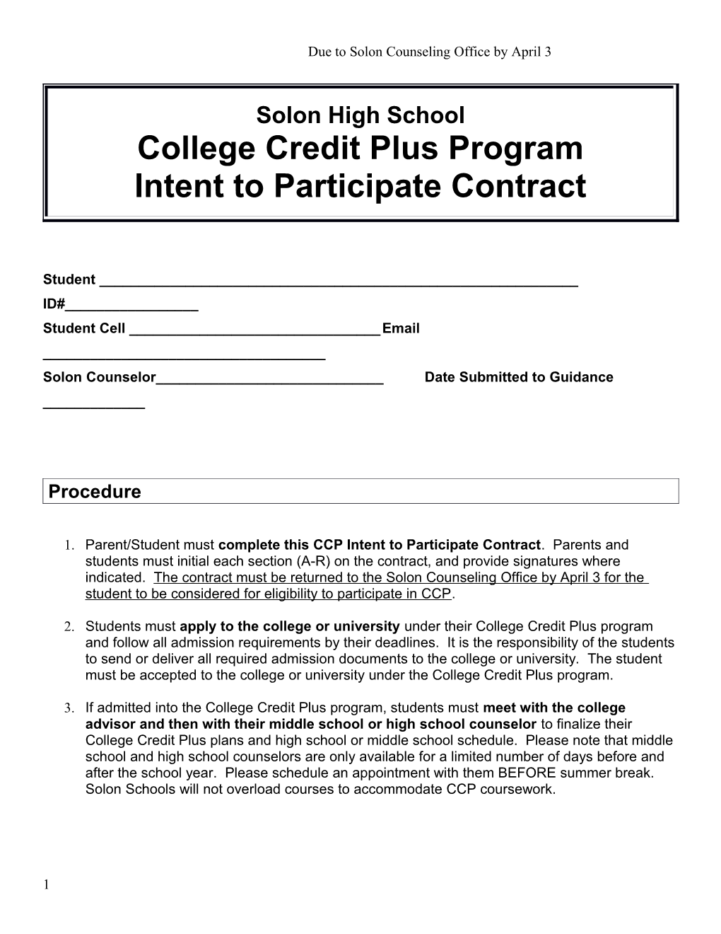 College Credit Plus Program