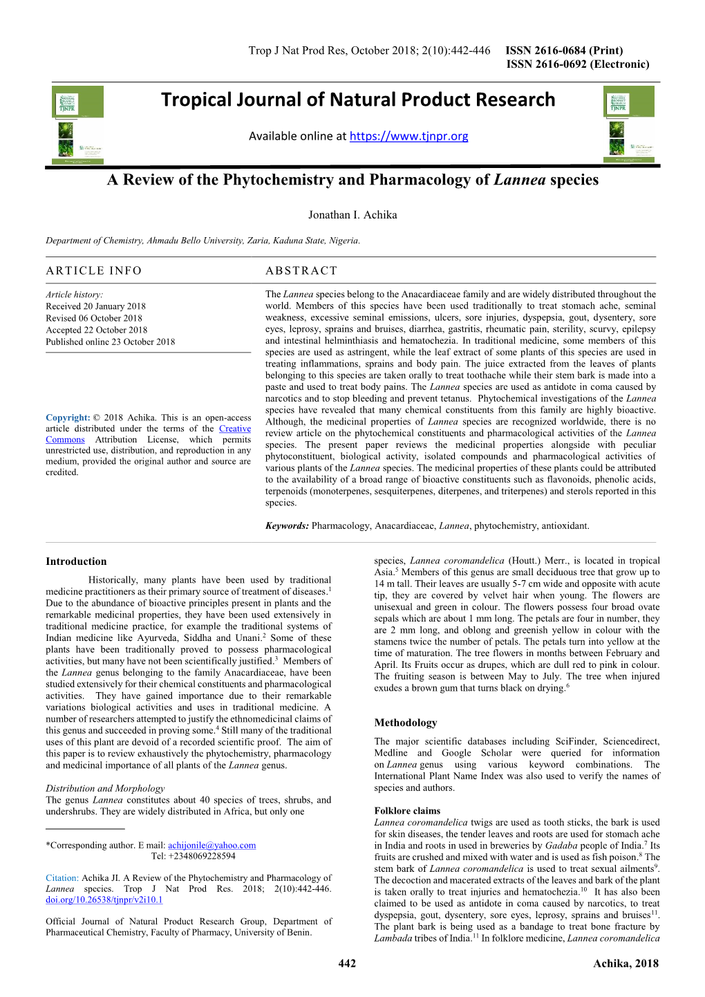 Tropical Journal of Natural Product Research