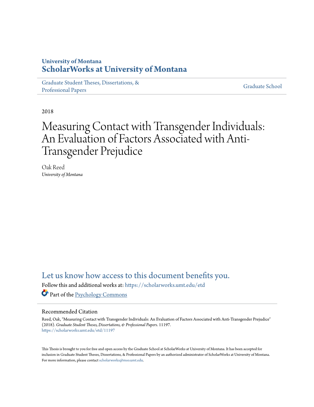 An Evaluation of Factors Associated with Anti-Transgender Prejudice" (2018)