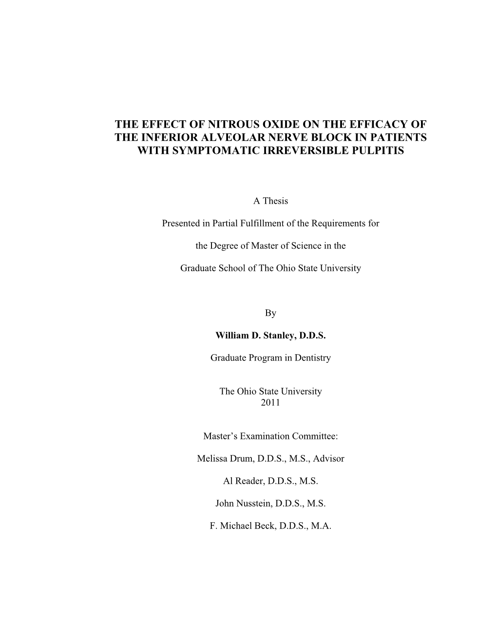 The Effect of Nitrous Oxide on the Efficacy of the Inferior Alveolar Nerve Block in Patients with Symptomatic Irreversible Pulpitis