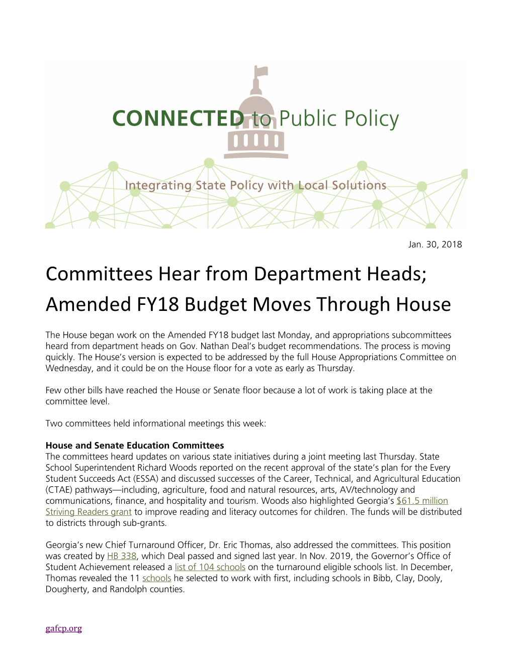 Committees Hear from Department Heads; Amended FY18 Budget Moves Through House