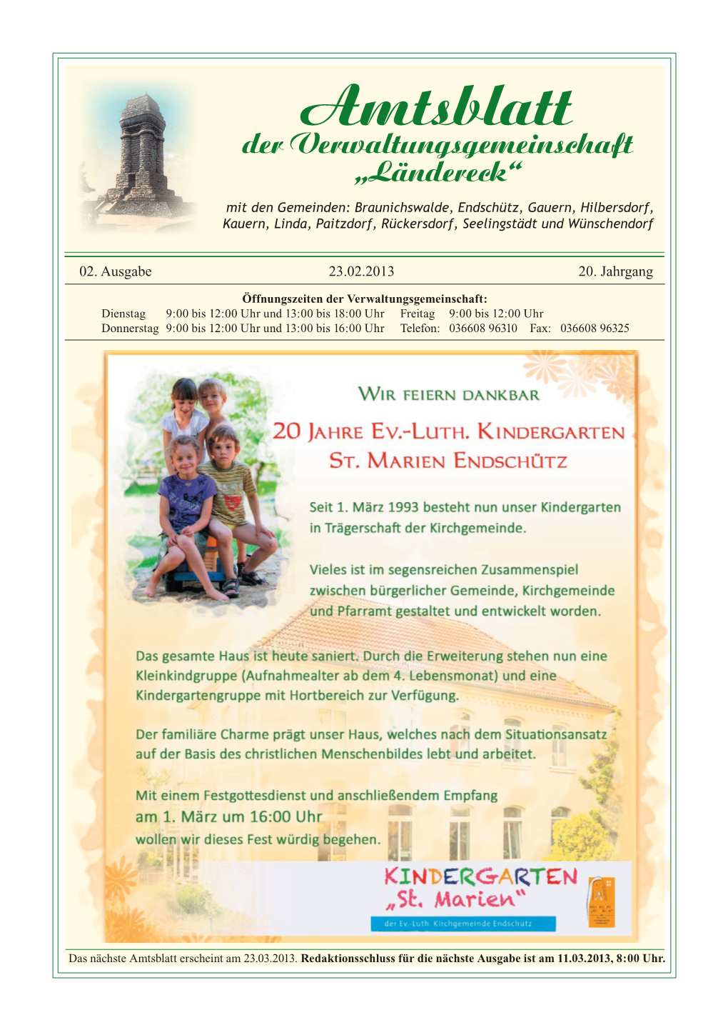 Amtsblatt Der Verwaltungsgemeinschaft „Ländereck“