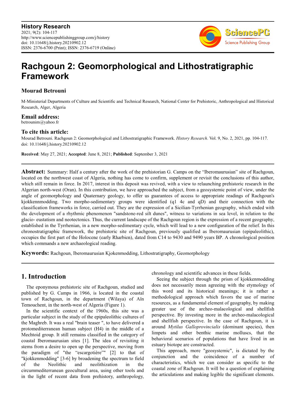 Rachgoun 2: Geomorphological and Lithostratigraphic Framework