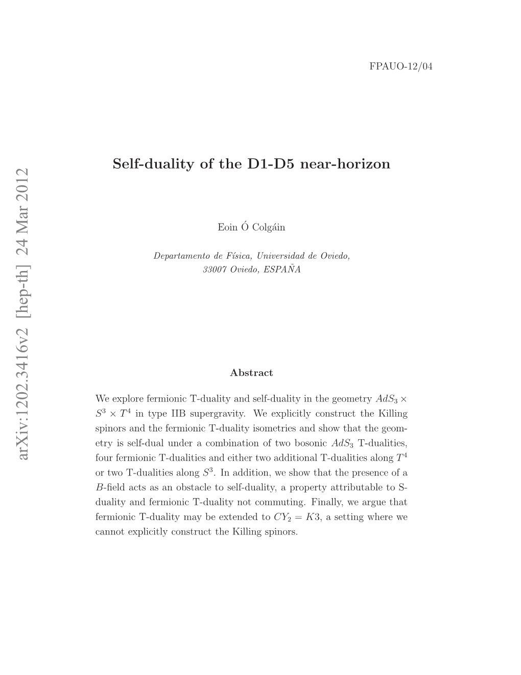 Self-Duality of the D1-D5 Near-Horizon