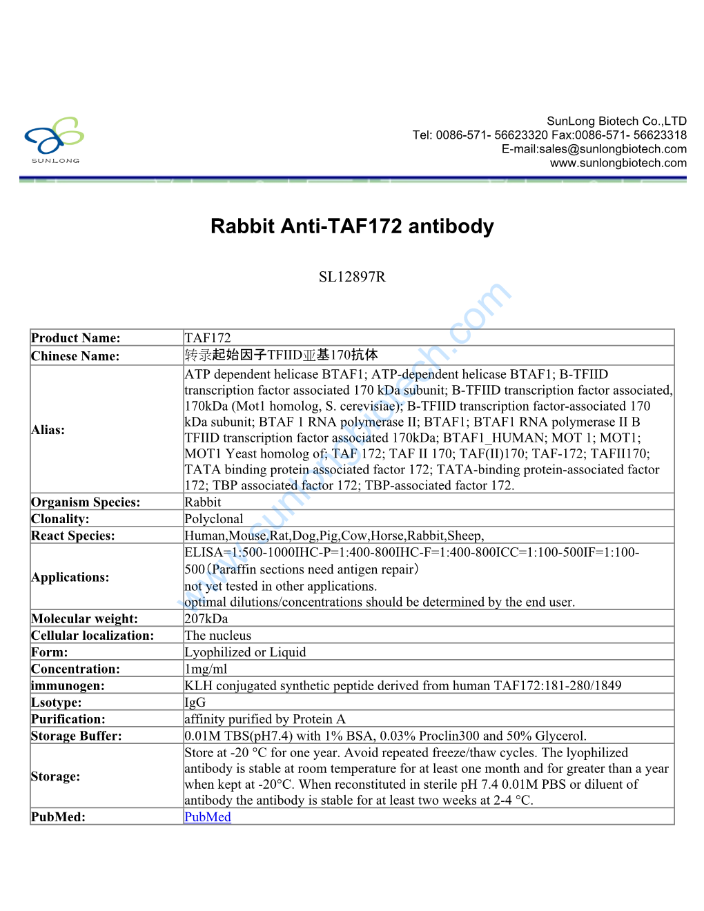 Rabbit Anti-TAF172 Antibody-SL12897R