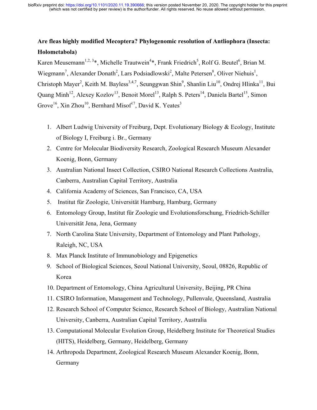 Are Fleas Highly Modified Mecoptera? Phylogenomic Resolution of Antliophora (Insecta