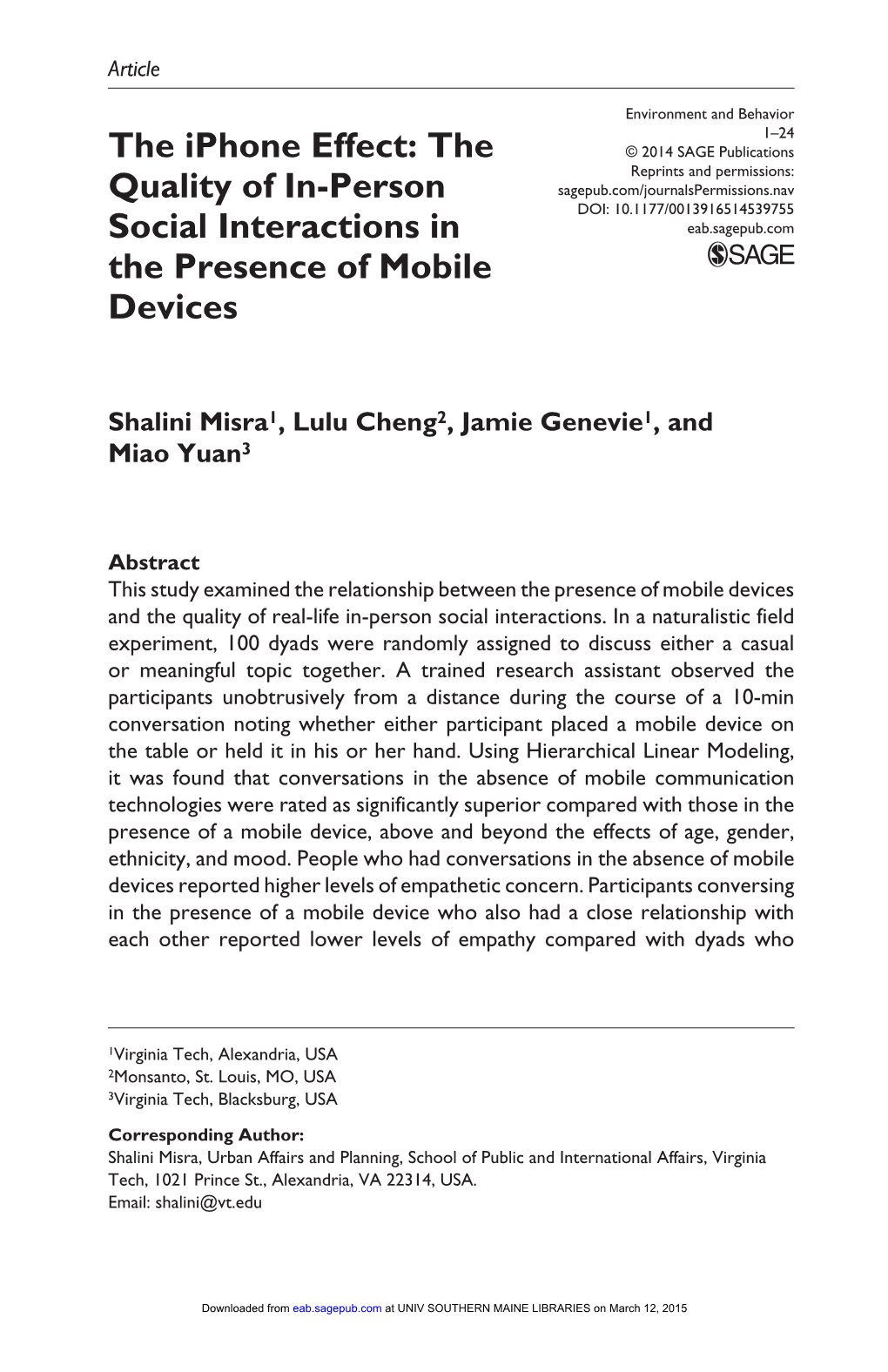 The Iphone Effect: the Quality of In-Person Social Interactions in The