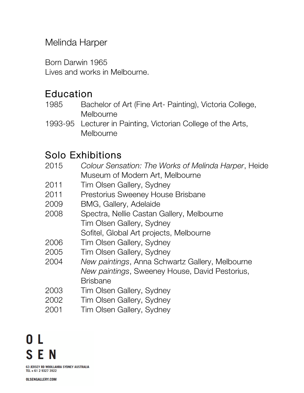 Melinda Harper Education Solo Exhibitions