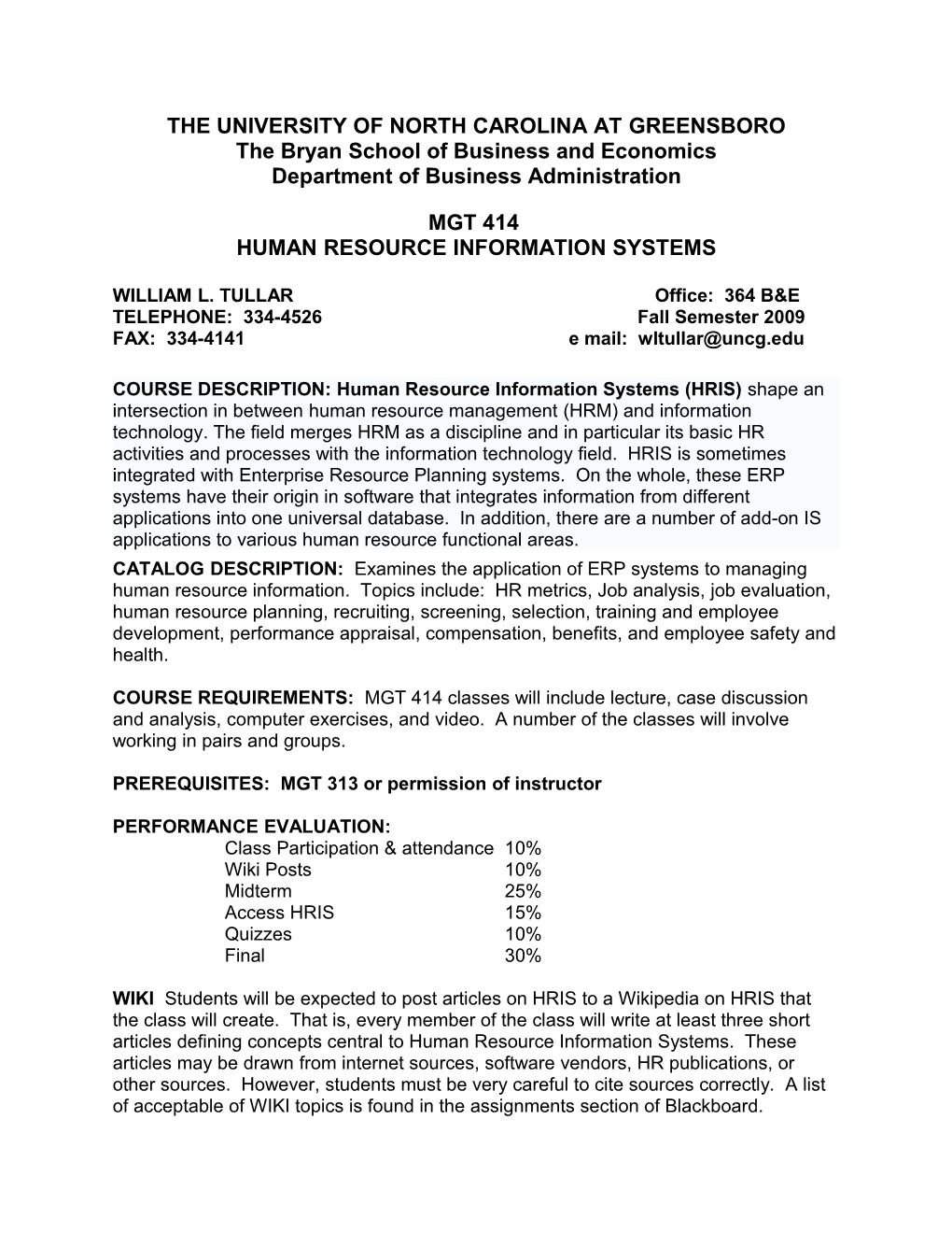 Syllabus for Organizational Change and Development Text