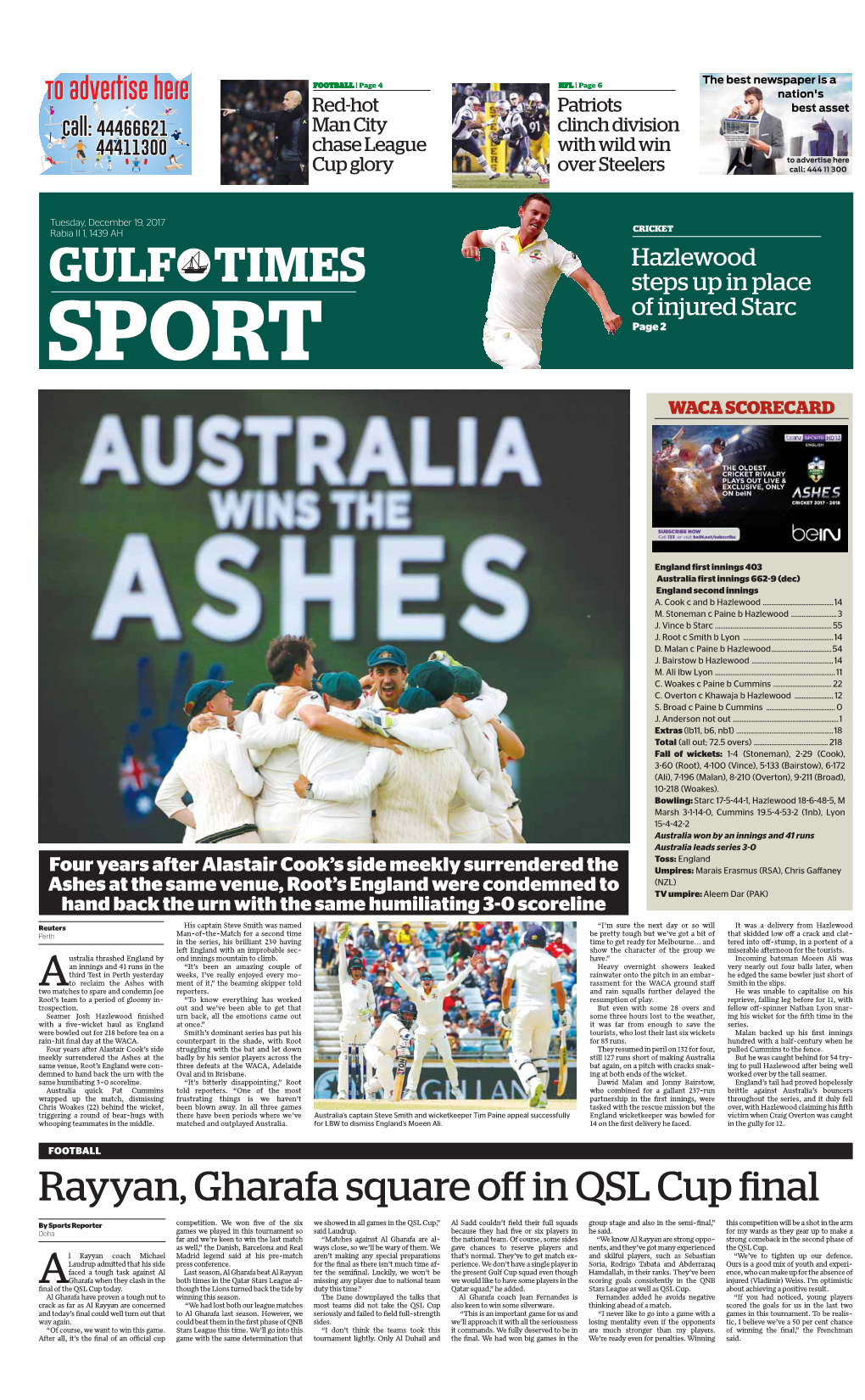 GULF TIMES Steps up in Place of Injured Starc SPORT Page 2