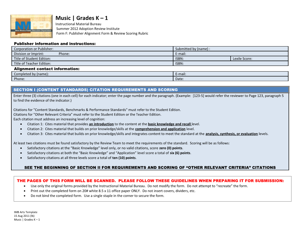 Form F: Publisher Alignment Form & Review Scoring Rubric s1