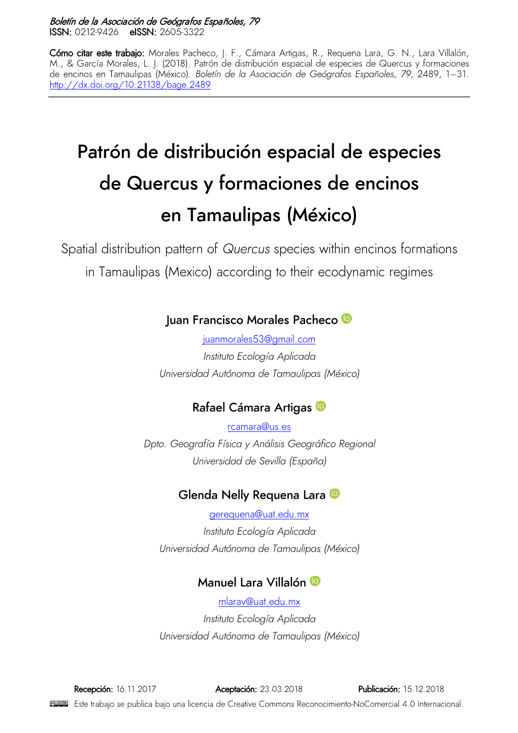 Patrón De Distribución Espacial De Especies De Quercus Y Formaciones De Encinos En Tamaulipas (México)