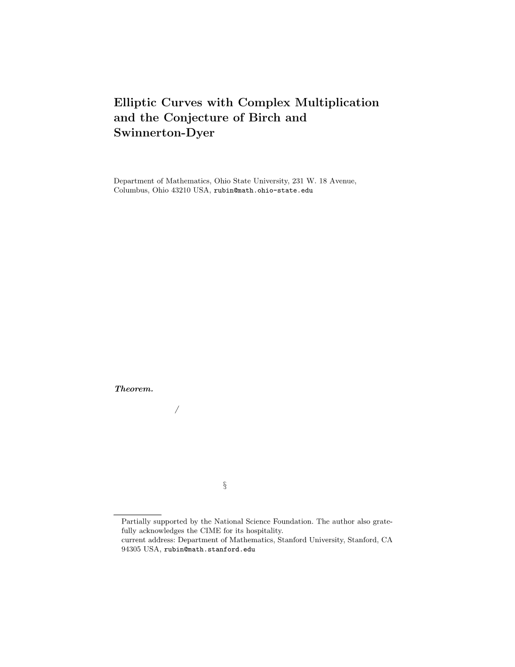 Elliptic Curves with Complex Multiplication and the Conjecture of Birch and Swinnerton-Dyer