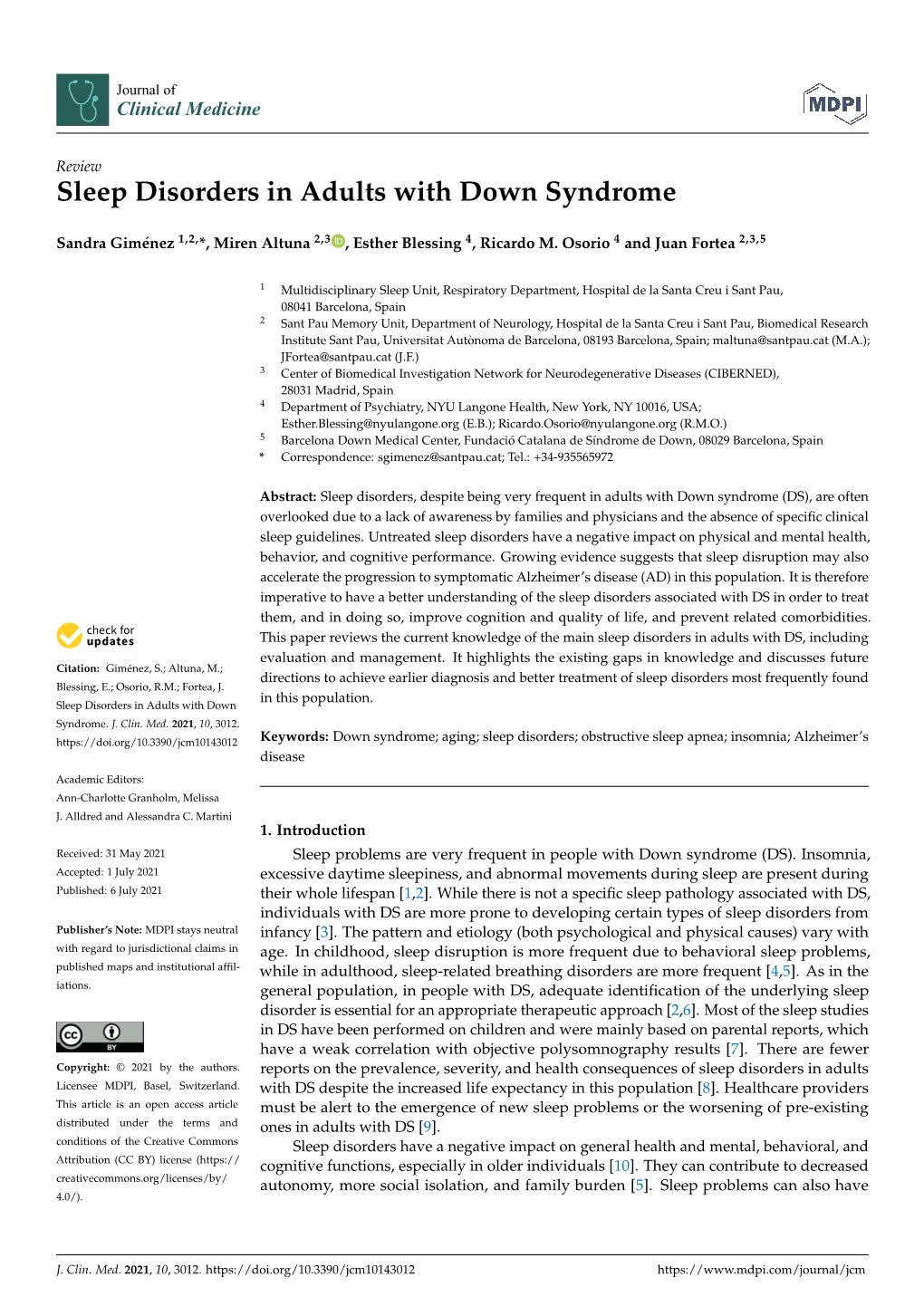 Sleep Disorders in Adults with Down Syndrome