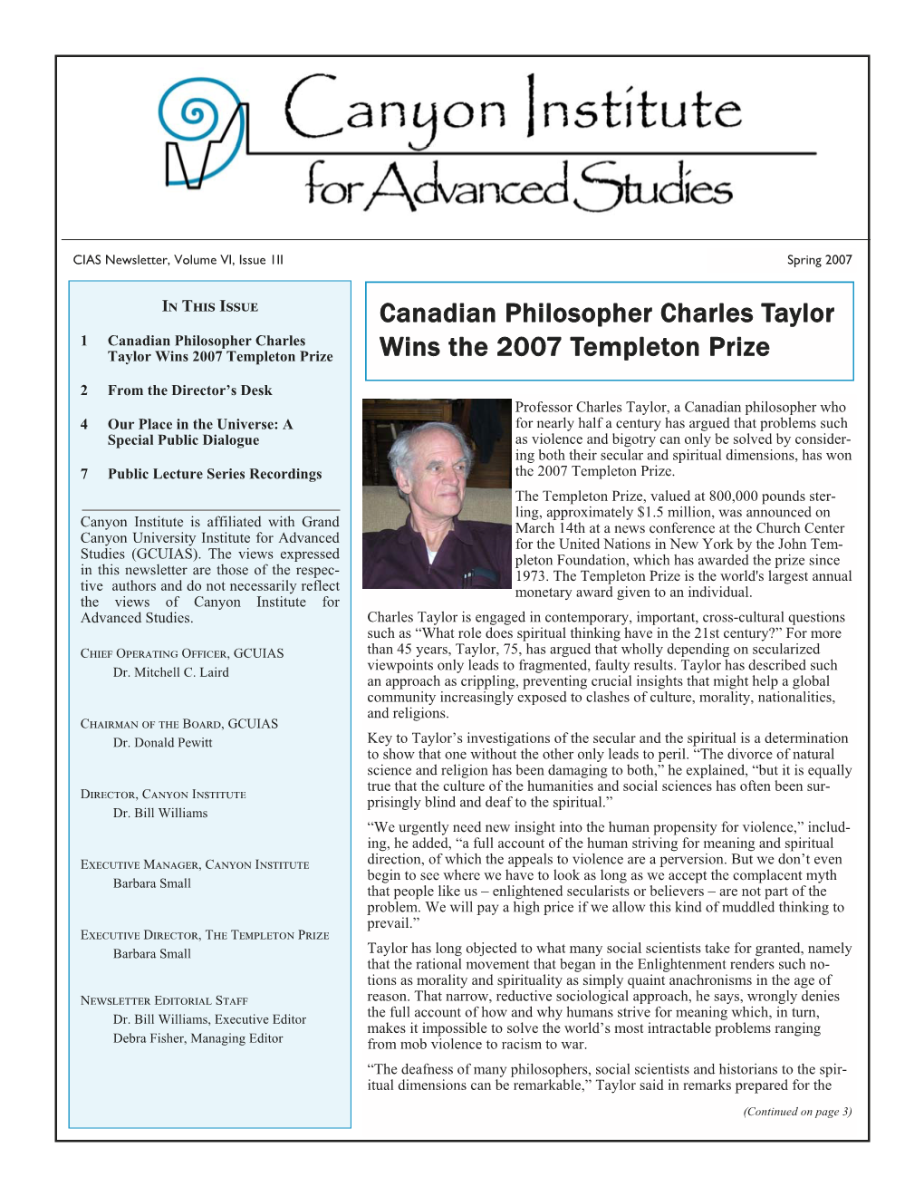 Canadian Philosopher Charles Taylor Wins the 2007 Templeton Prize