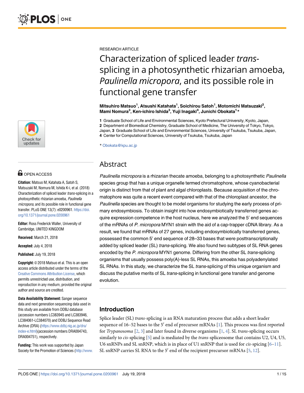 Characterization of Spliced Leader Trans-Splicing in a Photosynthetic