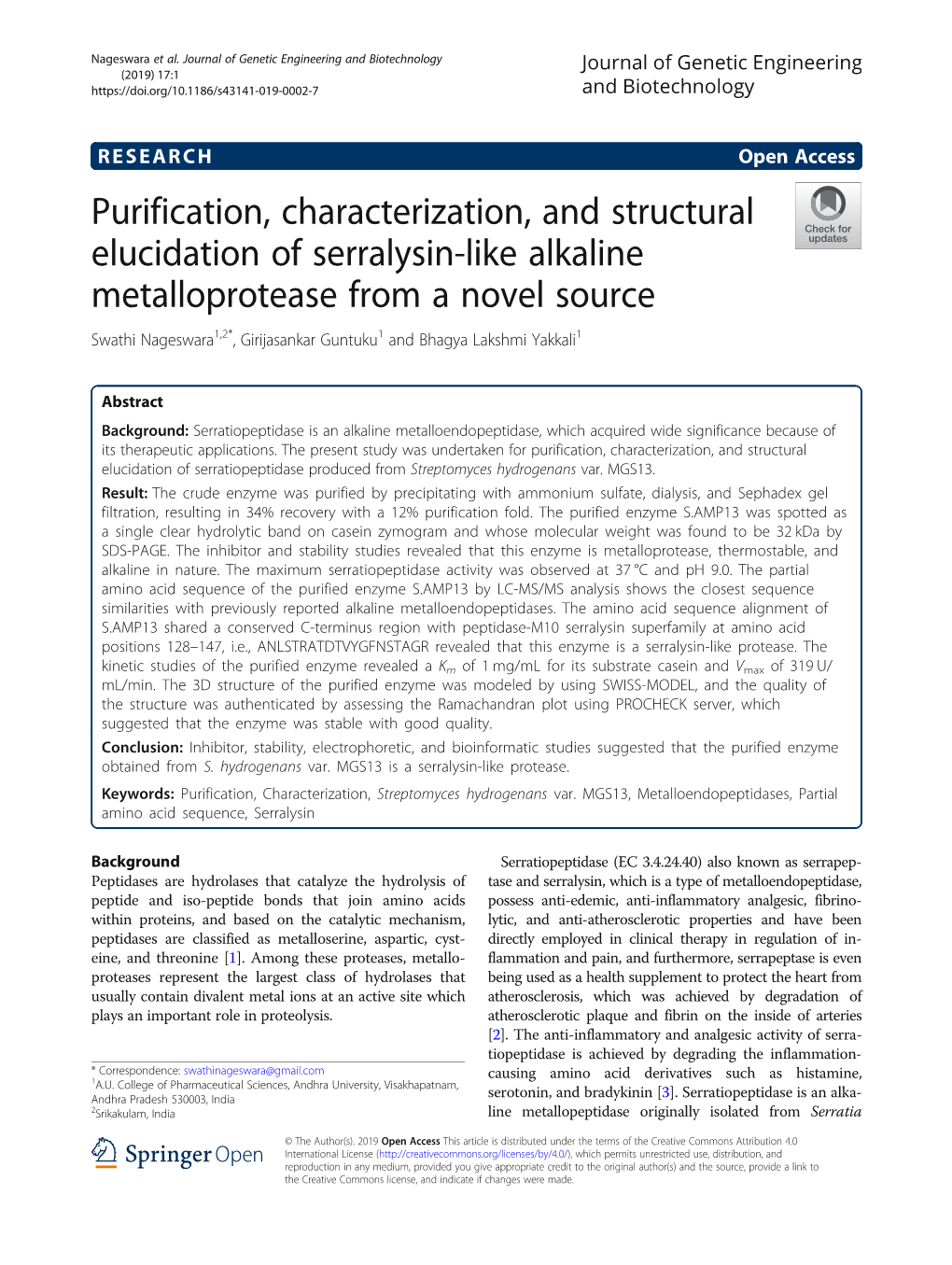 Purification, Characterization, and Structural Elucidation of Serralysin-Like Alkaline Metalloprotease from a Novel Source