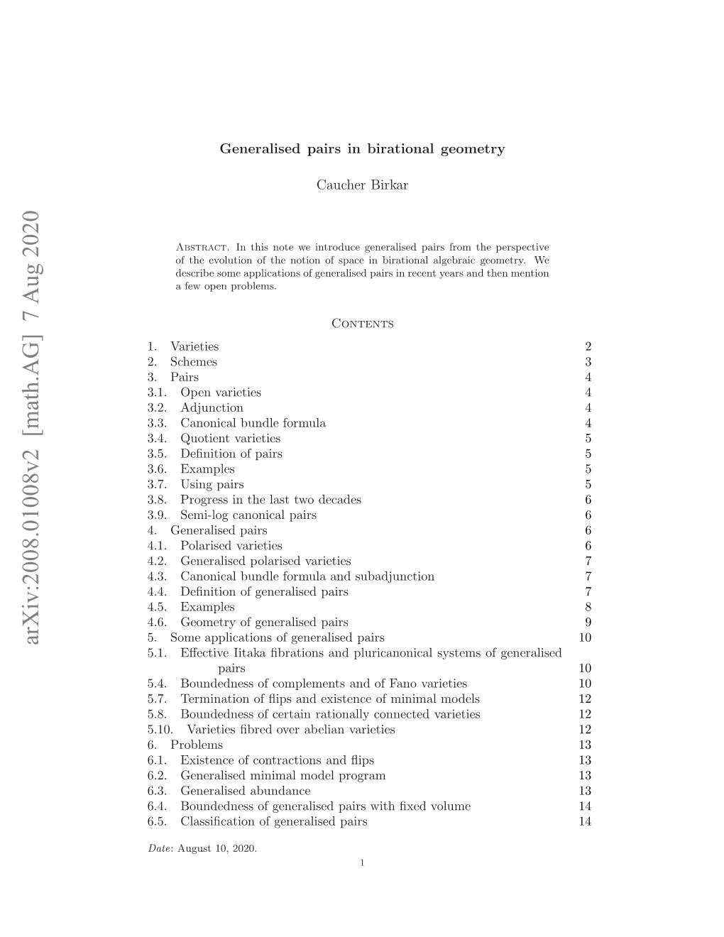 Arxiv:2008.01008V2 [Math.AG] 7 Aug 2020 .Varieties 1