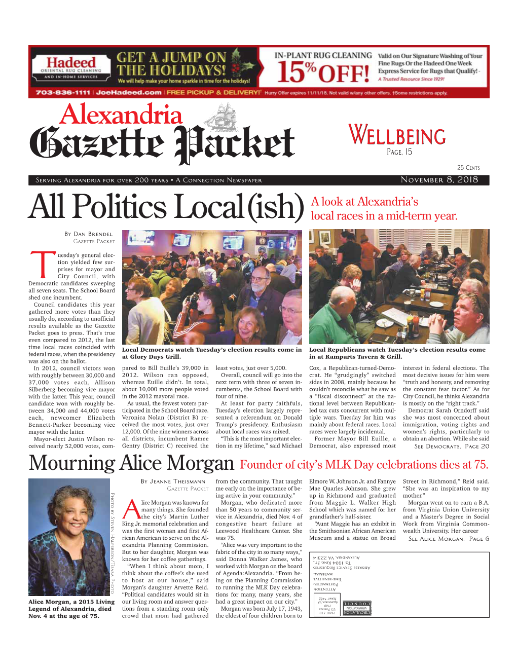 Alexandria Wellbeing Gazette Packet Page, 15 25 Cents Serving Alexandria for Over 200 Years • a Connection Newspaper November 8, 2018
