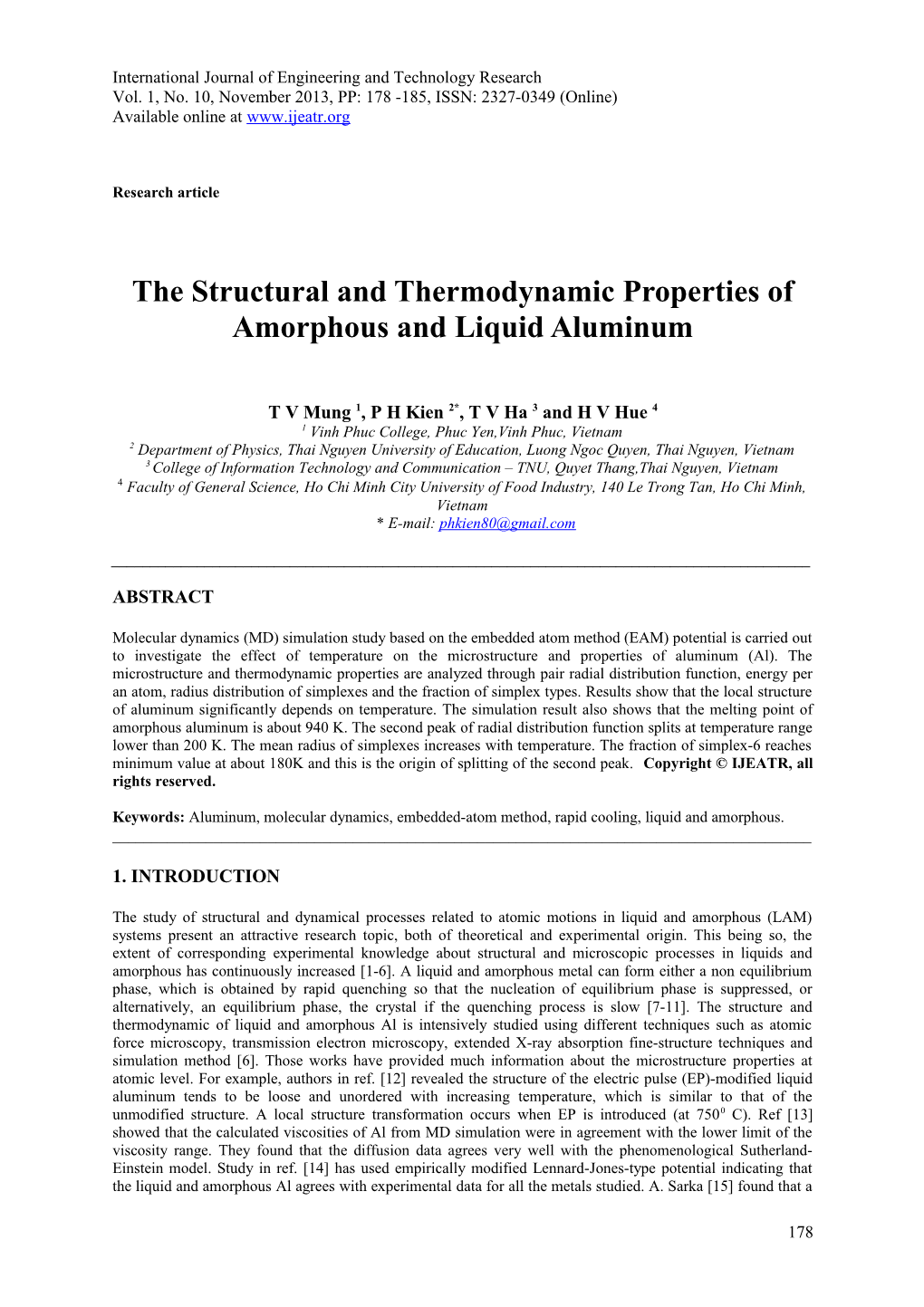 The Structural and Thermodynamic Properties of Amorphous and Liquid Aluminum