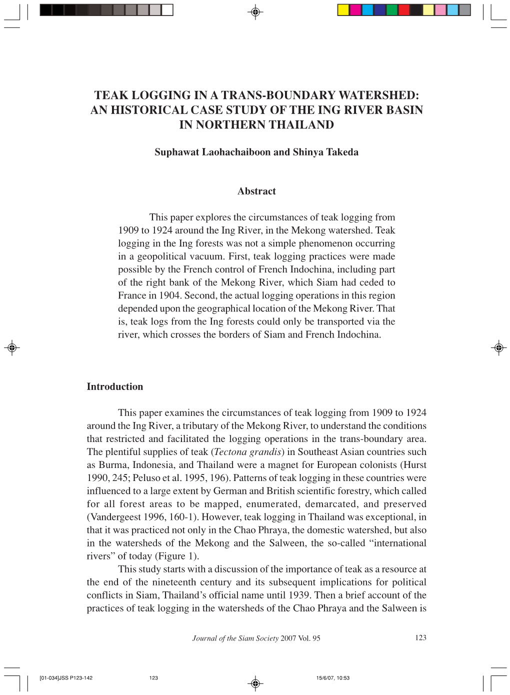 Teak Logging in a Trans-Boundary Watershed: an Historical Case Study of the Ing River Basin in Northern Thailand