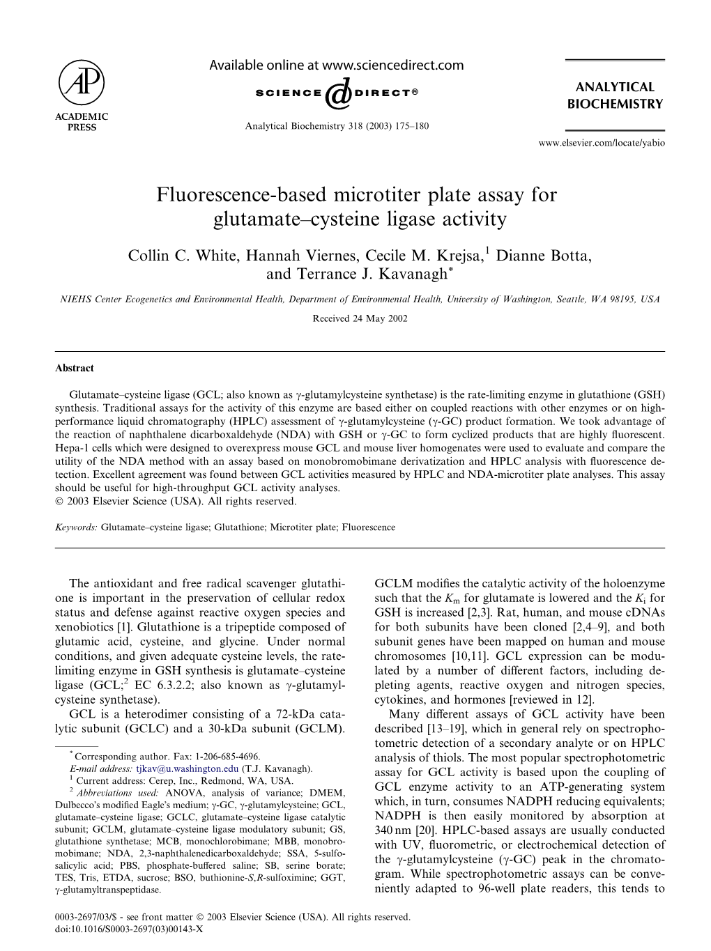 Fluorescence-Based Microtiter Plate Assay for Glutamate–Cysteine Ligase Activity