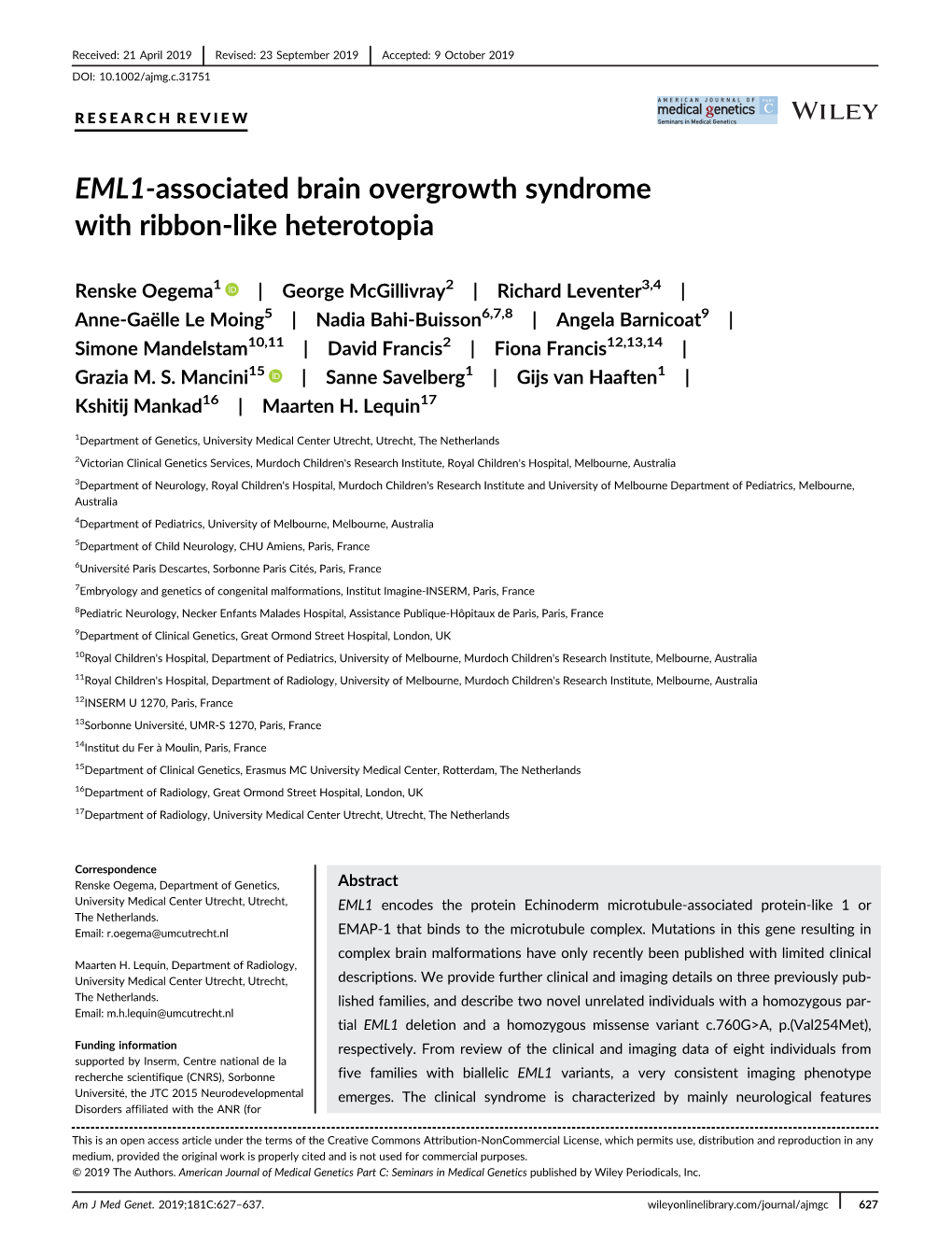 EML1-Associated Brain Overgrowth Syndrome with Ribbon-Like Heterotopia