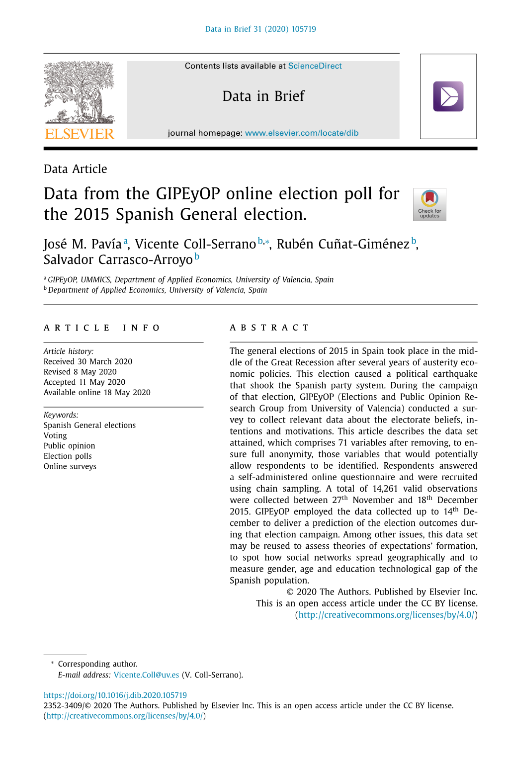 Data from the Gipeyop Online Election Poll for the 2015 Spanish General Election