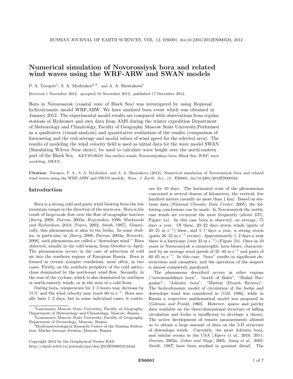 Numerical Simulation of Novorossiysk Bora and Related Wind Waves Using the WRF-ARW and SWAN Models