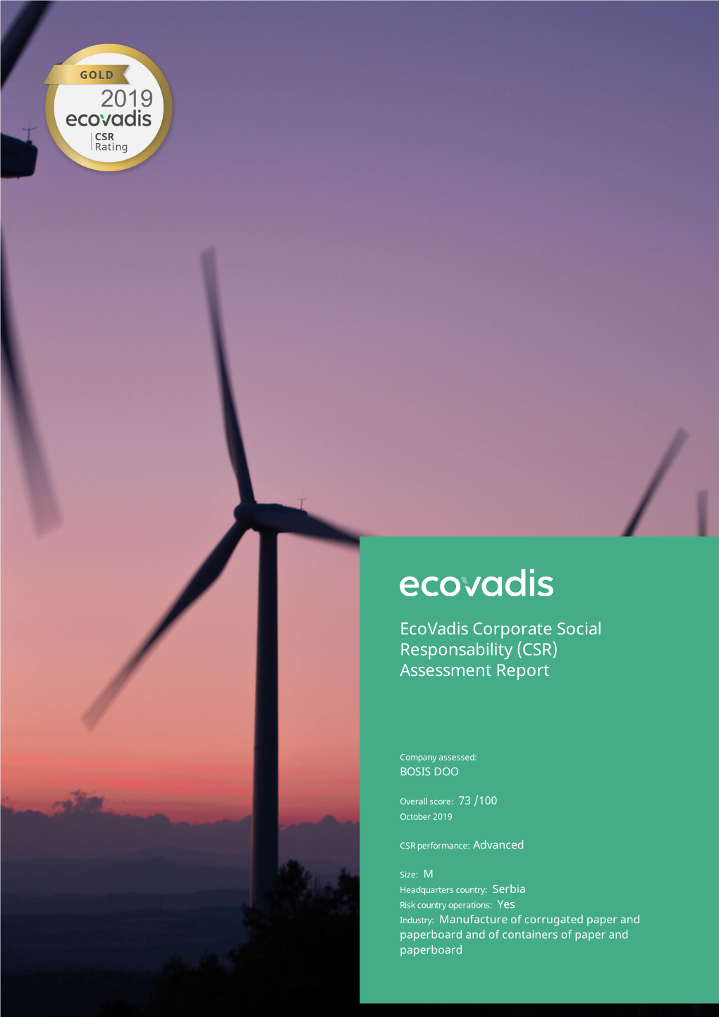 Ecovadis Corporate Social Responsability (CSR) Assessment Report
