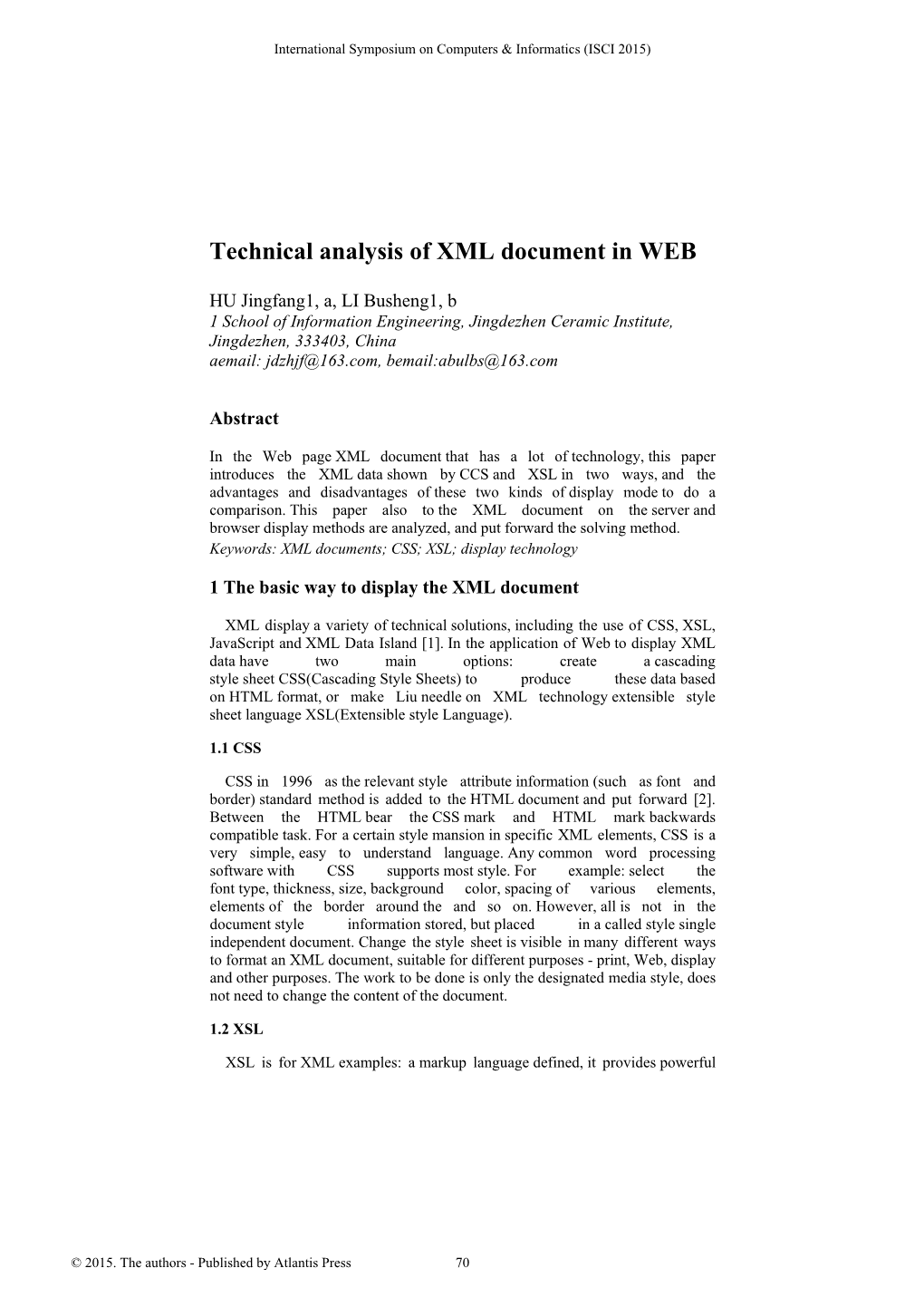 Technical Analysis Showed That the XML Document In