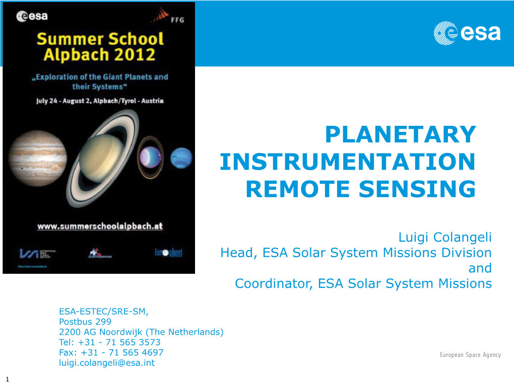 Planetary Instrumentation Remote Sensing