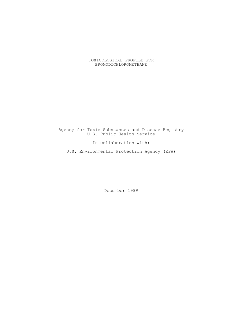 Toxicological Profile for Bromodichloromethane