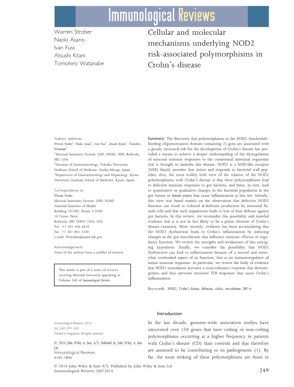 Cellular and Molecular Mechanisms Underlying NOD2 Risk-Associated