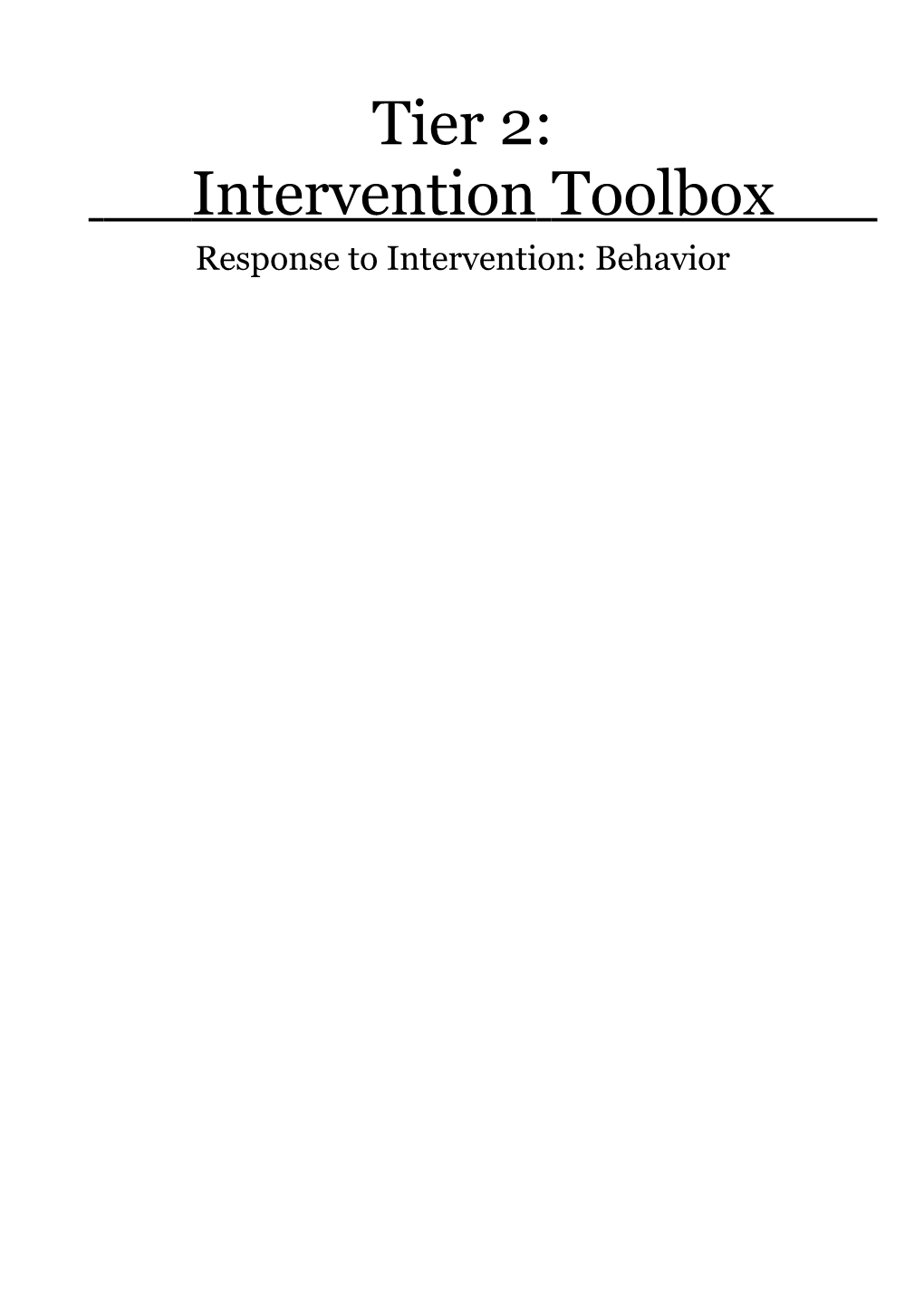 Tier 2 Intervention Toolbox