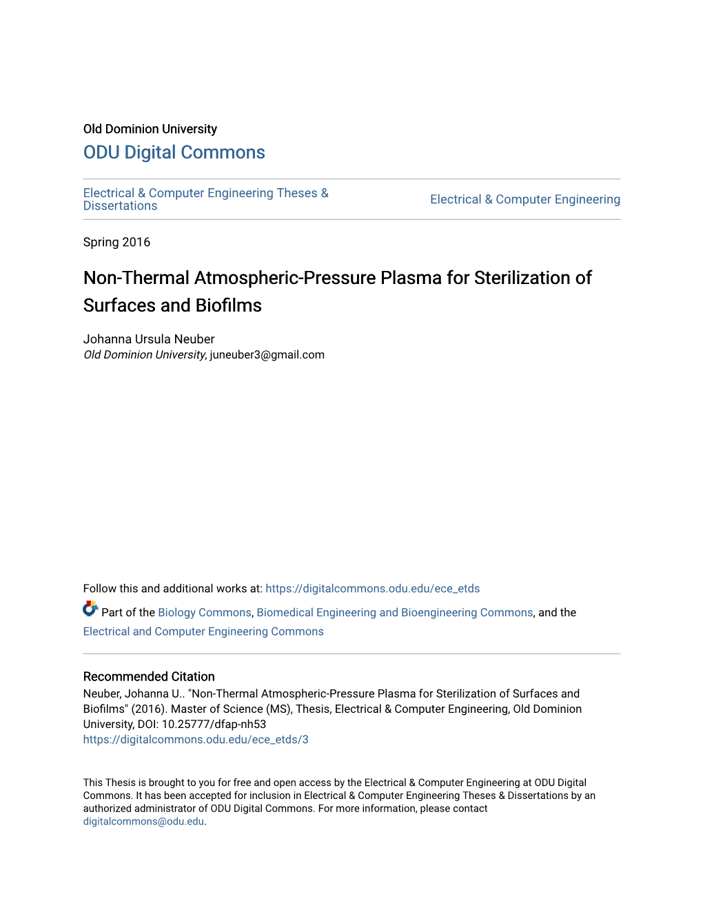 Non-Thermal Atmospheric-Pressure Plasma for Sterilization of Surfaces and Biofilms