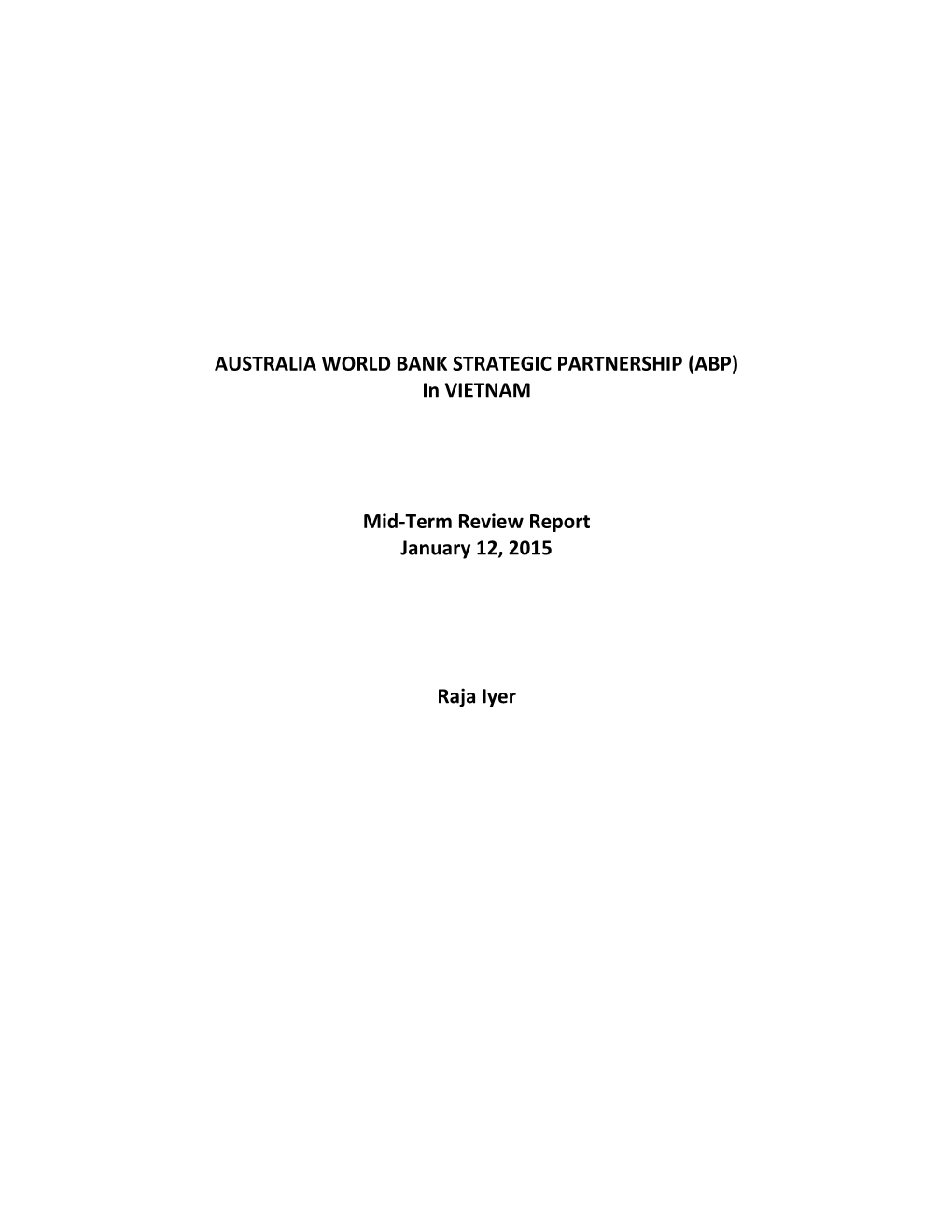 Australia World Bank Strategic Partnership (Abp)