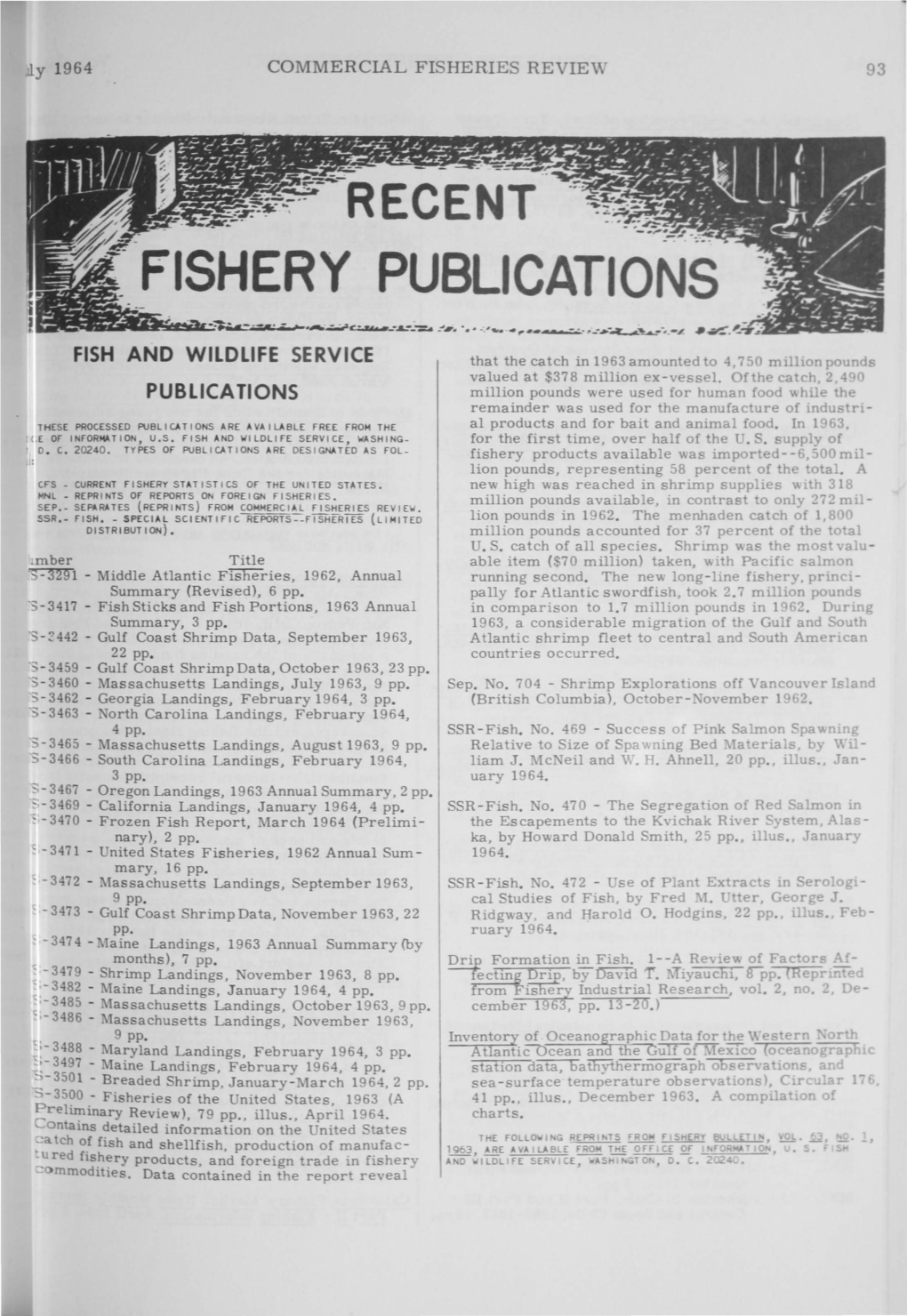 Recent Fishery Publications