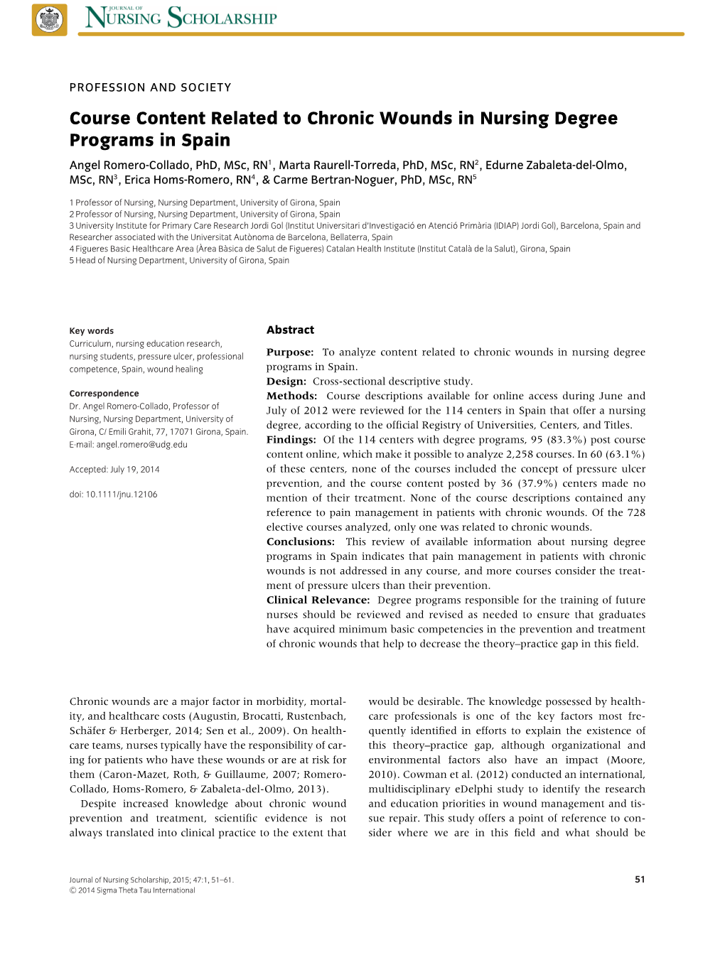 Course Content Related to Chronic Wounds in Nursing Degree