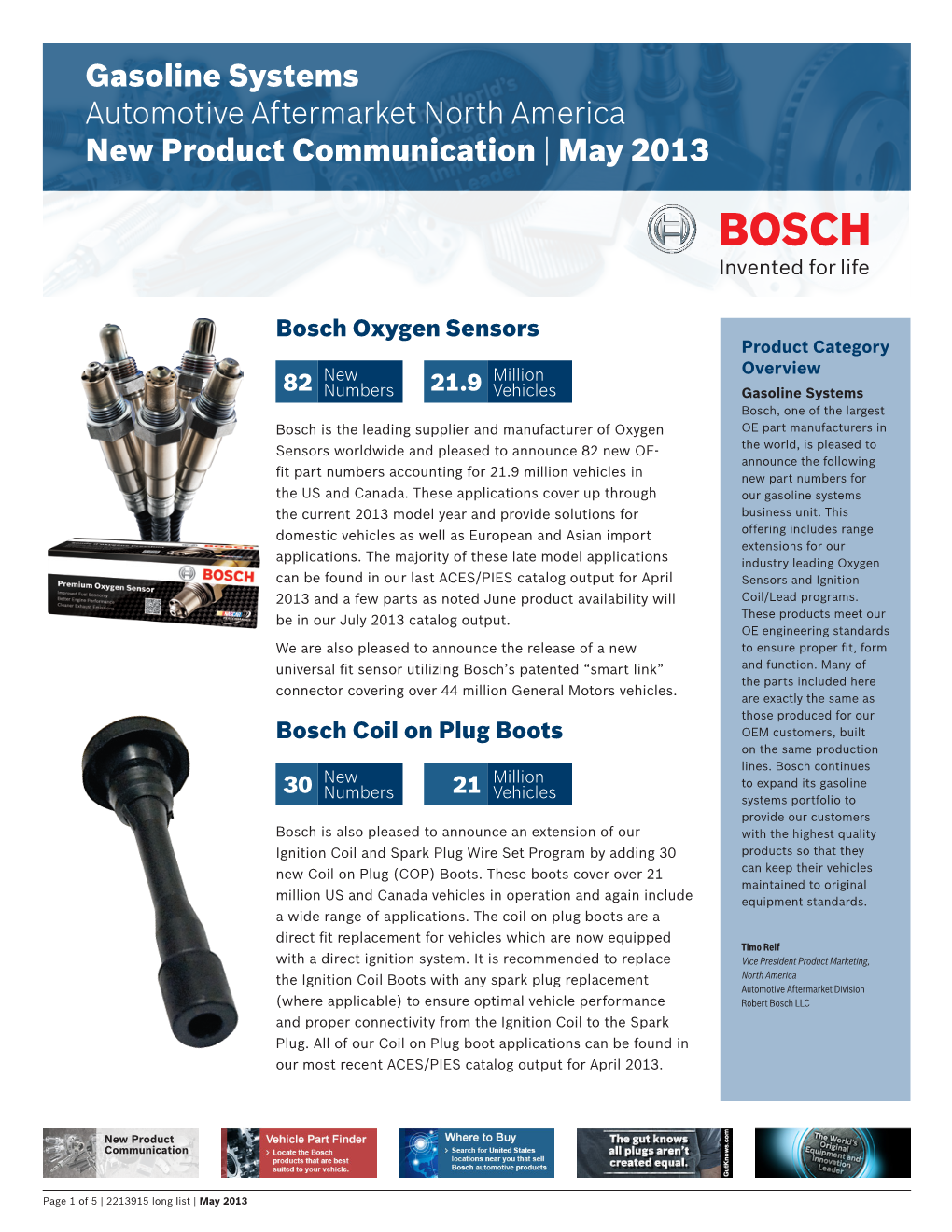 Gasoline Systems Automotive Aftermarket North America New Product Communication | May 2013