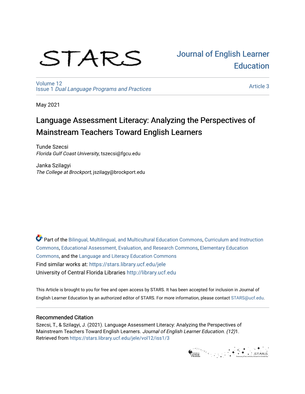 Language Assessment Literacy: Analyzing the Perspectives of Mainstream Teachers Toward English Learners