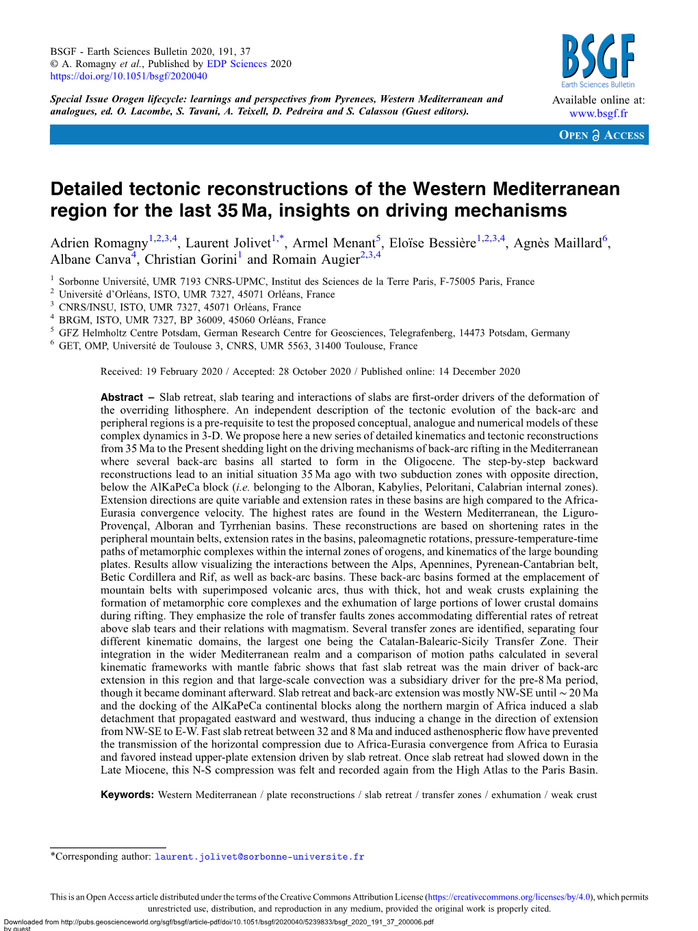 Detailed Tectonic Reconstructions of the Western Mediterranean Region for the Last 35 Ma, Insights on Driving Mechanisms