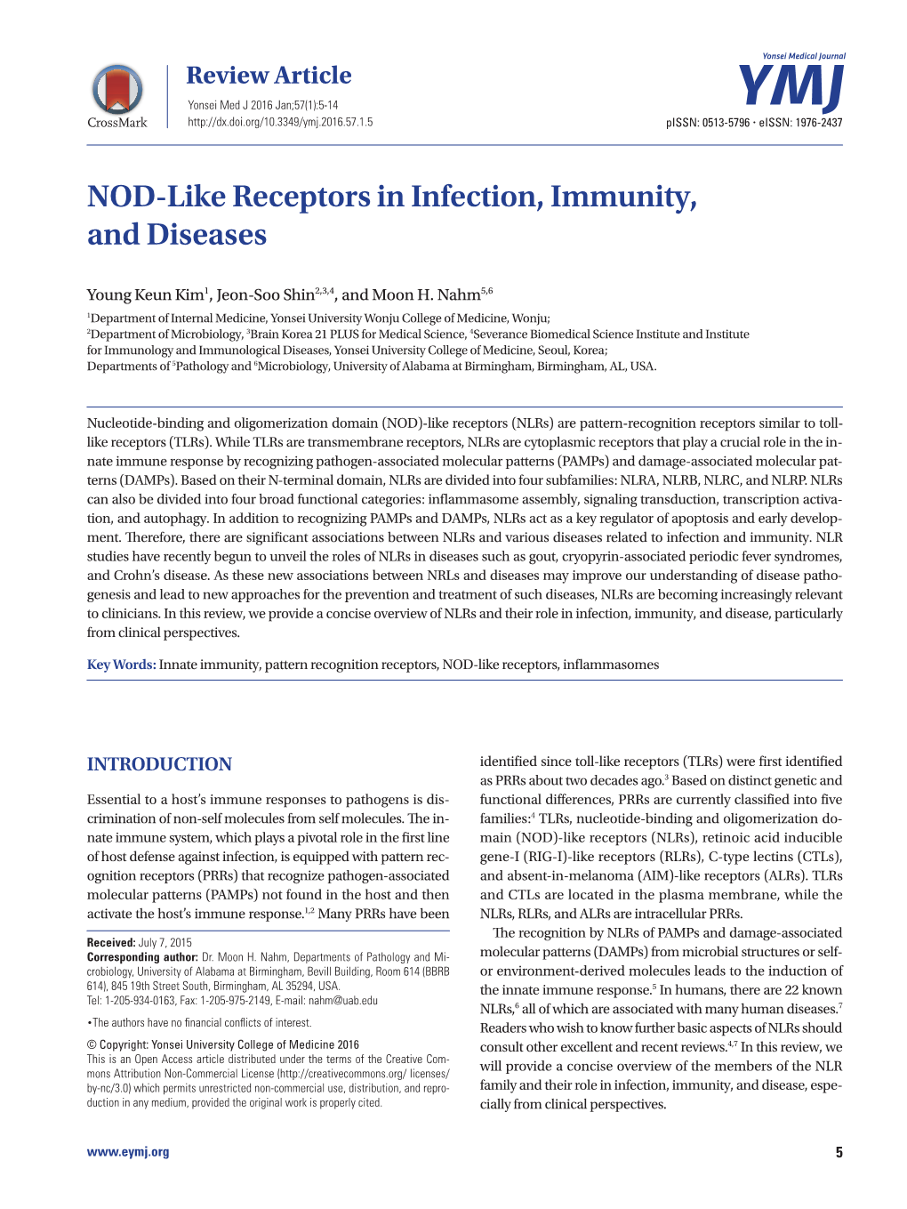 NOD-Like Receptors in Infection, Immunity, and Diseases