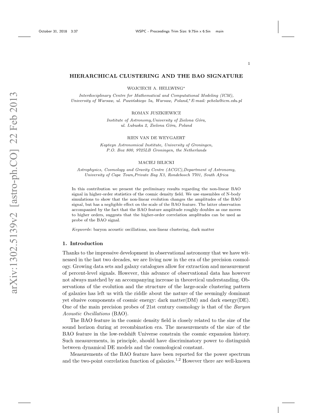 Hierarchical Clustering and the BAO Signature