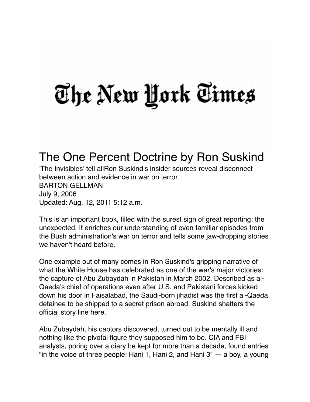 The One Percent Doctrine by Ron Suskind