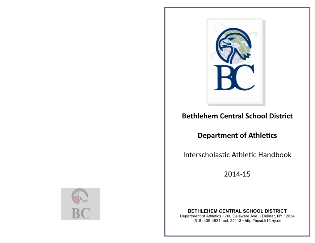 Bethlehem Central School District Department of Athletics Interscholastic Athletic Handbook 2014-15