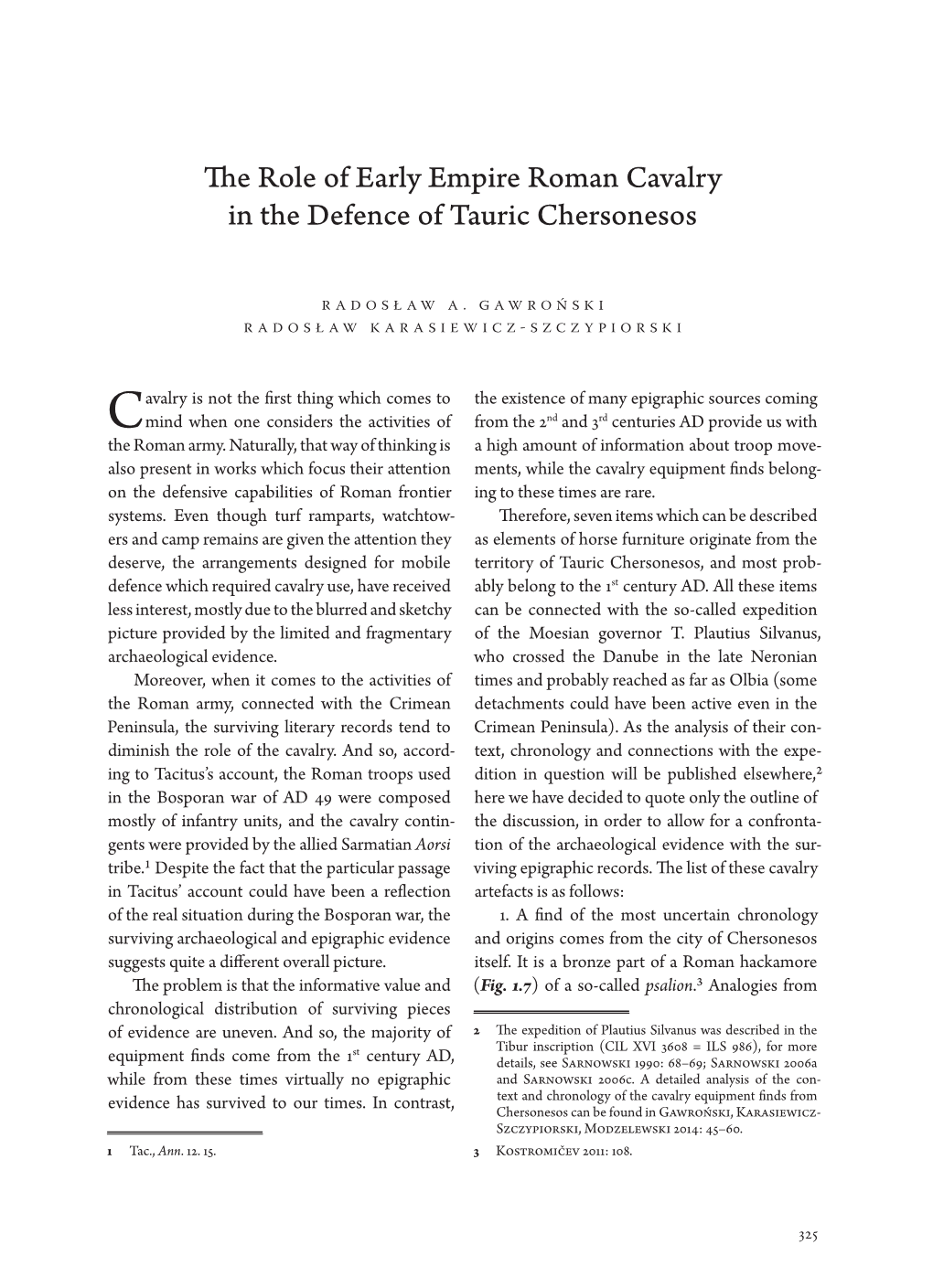 The Role of Early Empire Roman Cavalry in the Defence of Tauric Chersonesos