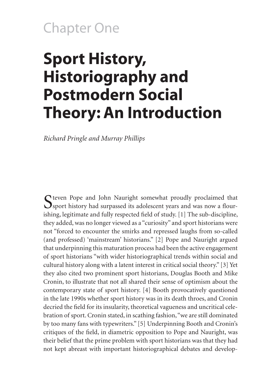 Sport History, Historiography and Postmodern Social Theory: an Introduction