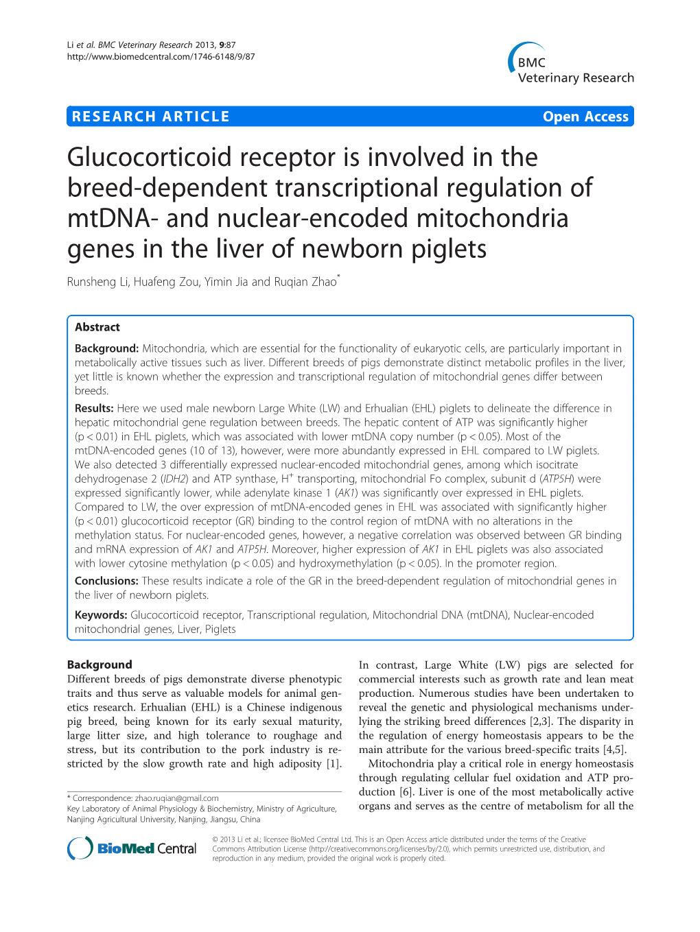 Glucocorticoid Receptor Is Involved in the Breed-Dependent Transcriptional